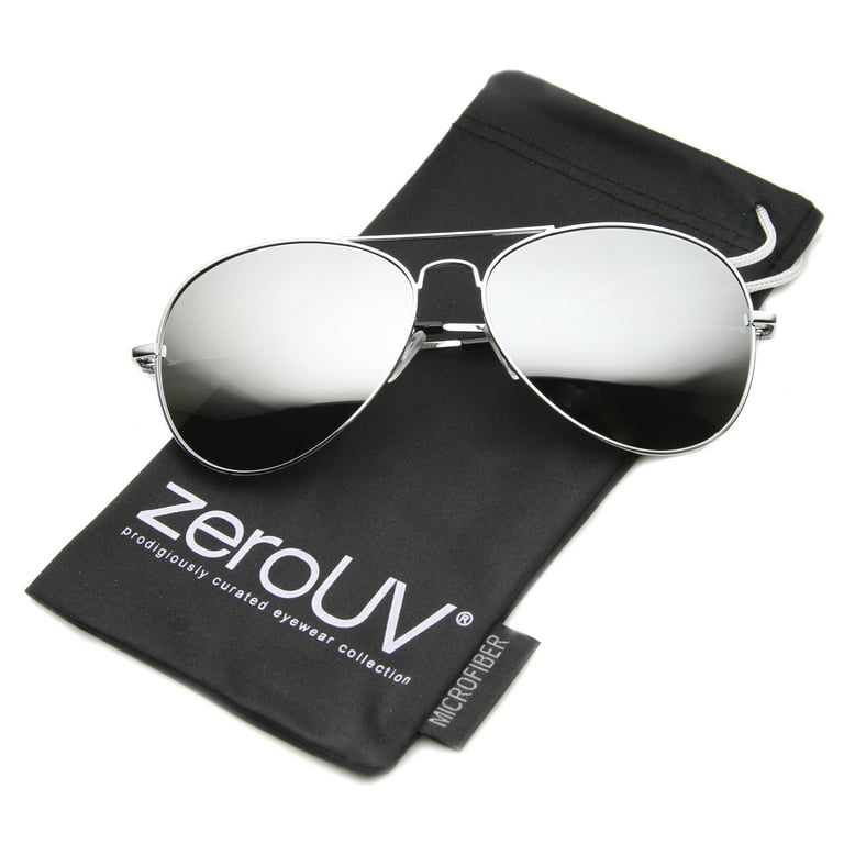 zeroUV Classic Metal Frame Spring Hinges Color Mirror Lens Aviator Sunglasses 58mm