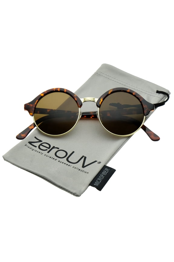 - Classic Semi-Rimless Metal Nose Bridge P3 Round Sunglasses 47mm - 47mm