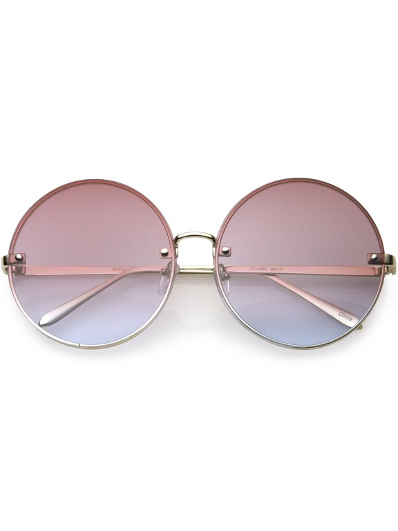 Female Large Rimless Womens Fashion Oversize Gradient Two-Toned Lens Round Sunglasses 65mm (Gold / Pink Blue Fade) - 65mm