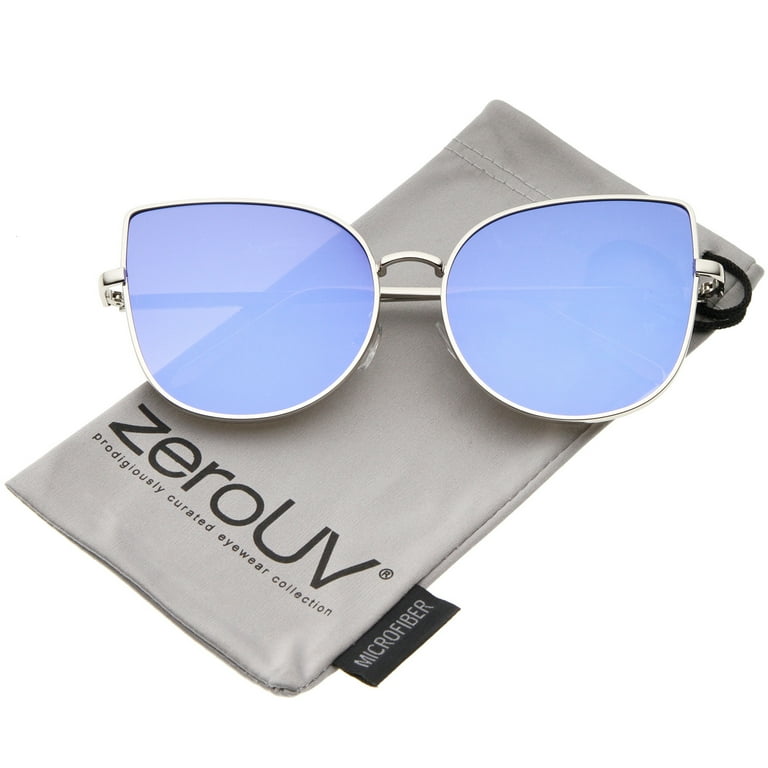 Womens flat lens mirror metal frame oversized cat eye sunglasses hot sale