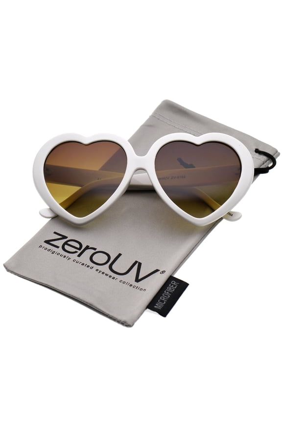 Female Women's Oversize Gradient Lens Heart Sunglasses 56mm (White / Amber) - 56mm