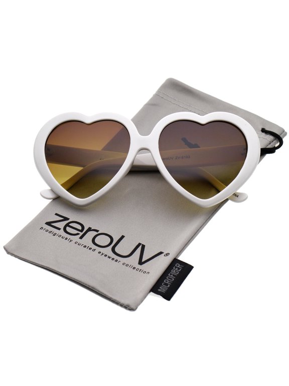 Female Women's Oversize Gradient Lens Heart Sunglasses 56mm (White / Amber) - 56mm