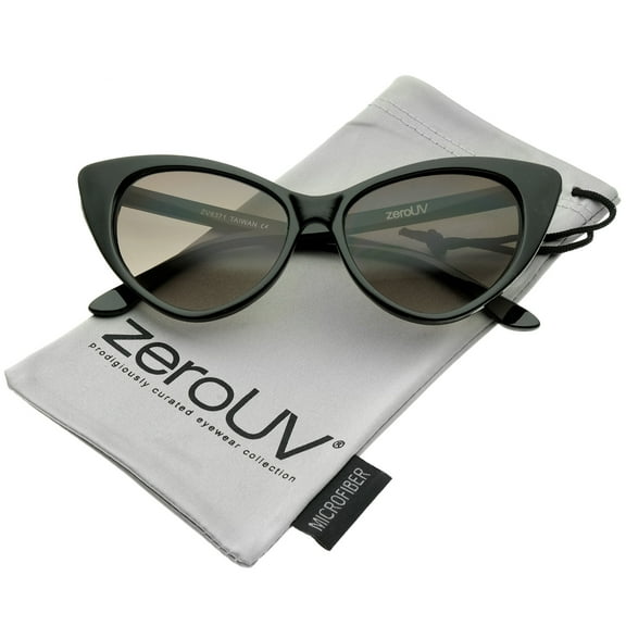 zeroUV Female Women's Retro Oversized High Point Cat Eye Sunglasses 55mm (Black / Smoke Gradient) - 55mm