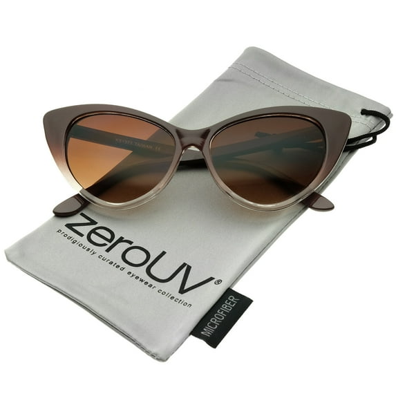 zeroUV Female Women's Retro Oversized High Point Cat Eye Sunglasses 55mm (Brown-Fade / Amber) - 55mm