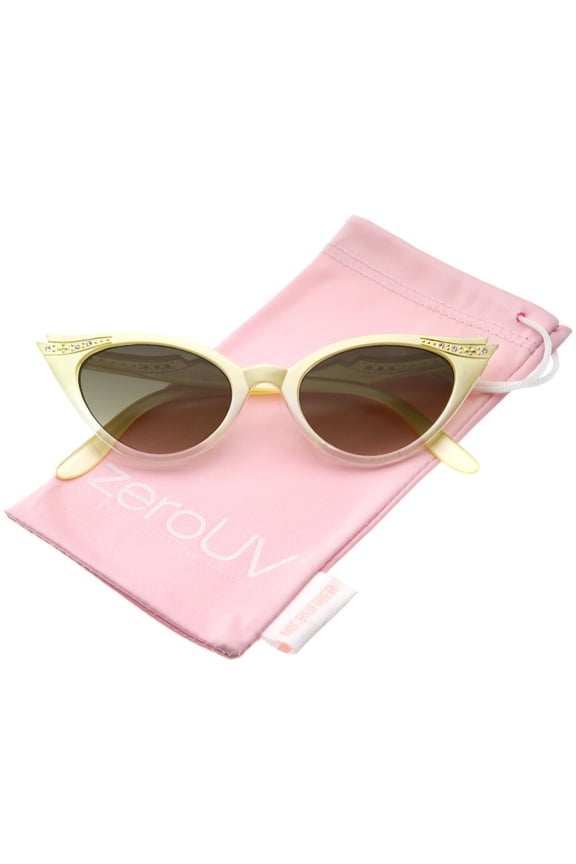 Female Women's Retro Rhinestone Embellished Cat Eye Sunglasses 51mm (Yellow / Smoke Gradient) - 51mm