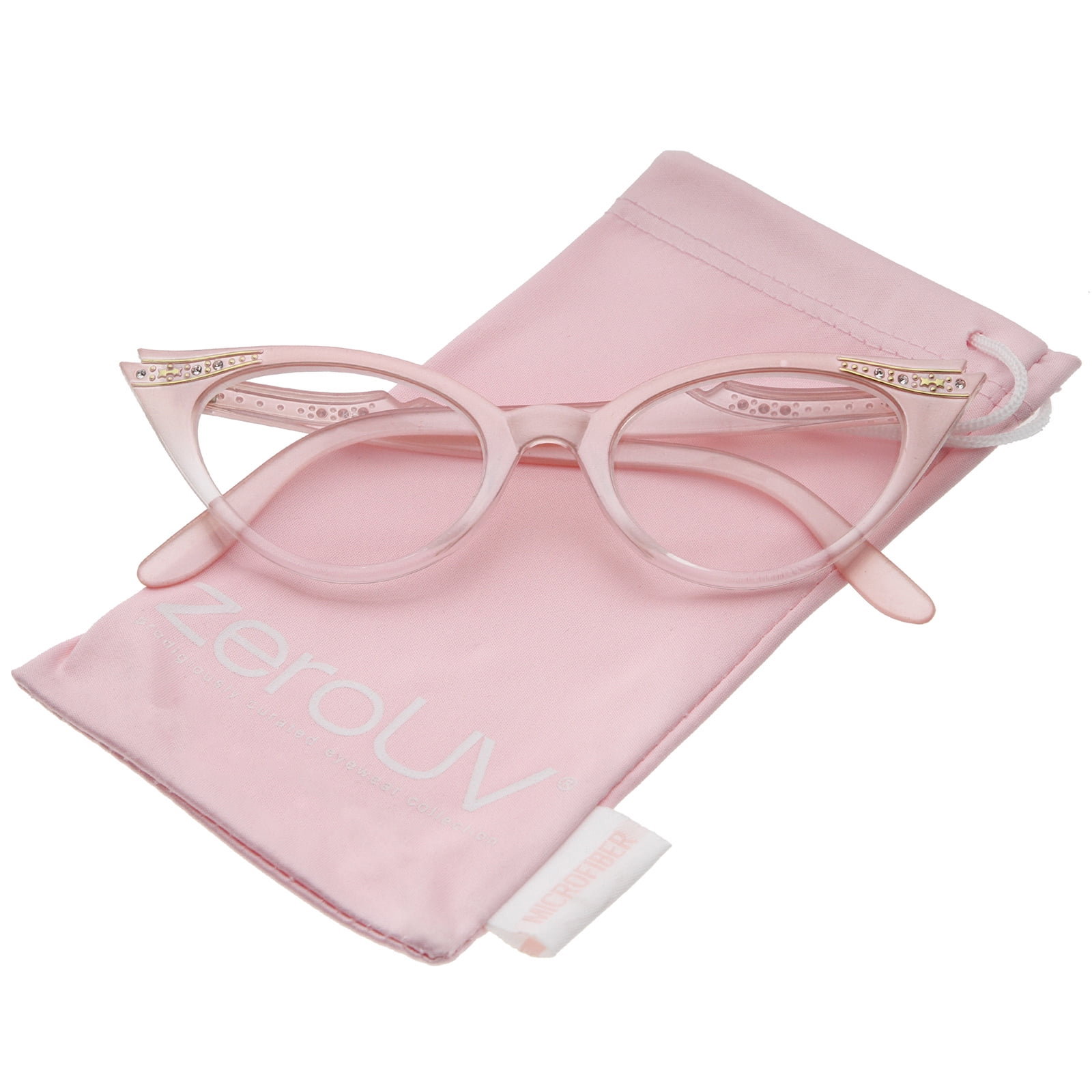 zeroUV Female Women's Retro Rhinestone Embellished Clear Lens Cat