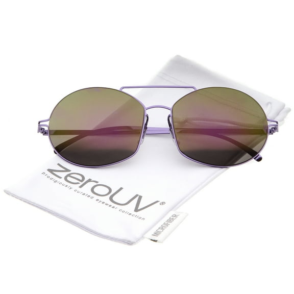 zeroUV - Modern Thin Metal Frame Brow Bar Colored Mirror Lens Round Sunglasses 59mm - 59mm