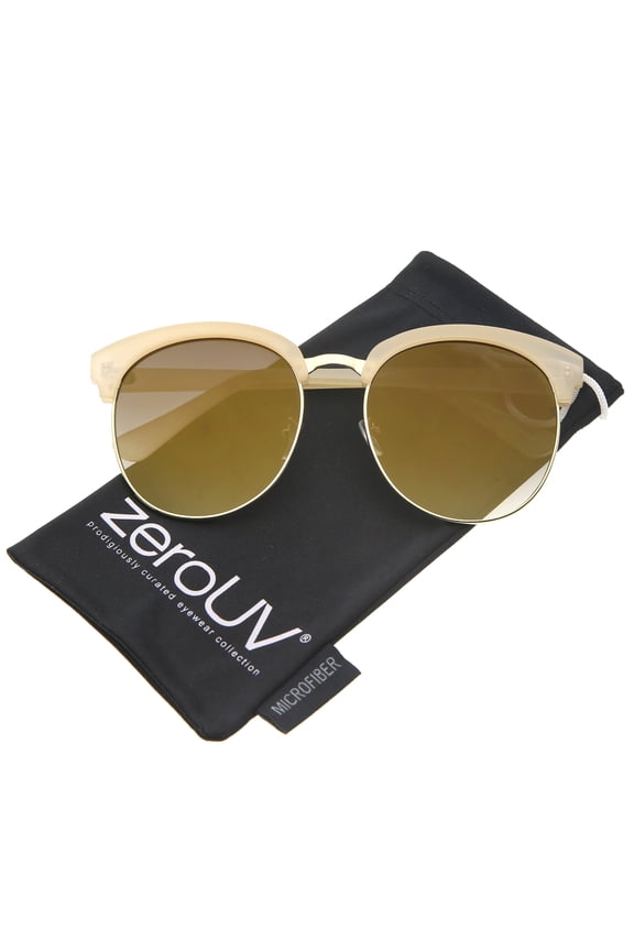 - Oversize Transparent Half-Frame Mirrored Flat Lens Round Sunglasses 68mm - 58mm