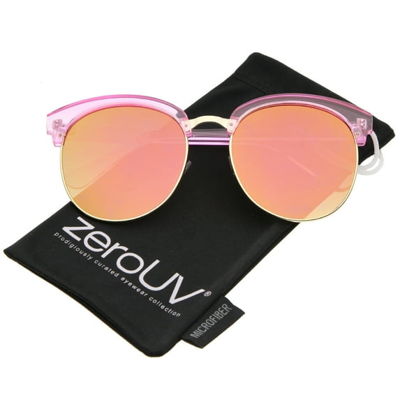zeroUV - Oversize Transparent Half-Frame Mirrored Flat Lens Round Sunglasses 68mm - 58mm