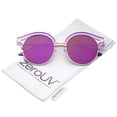 thumbnail image 1 of zeroUV - Round Transparent Half-Frame Cutout Mirror Flat Lens Cat Eye Sunglasses 51mm - 51mm, 1 of 5