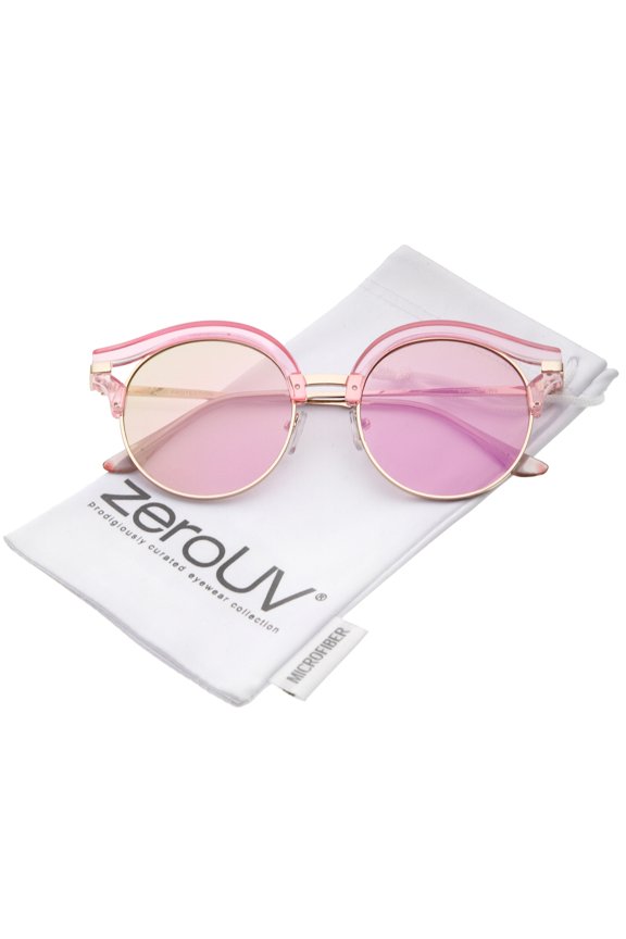 - Round Transparent Half-Frame Cutout Mirror Flat Lens Cat Eye Sunglasses 51mm - 51mm