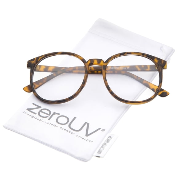 zeroUV Unisex Classic P3 Horn Rimmed Clear Lens Round Eyeglasses 53mm (Matte Orange-Tortoise / Clear) - 53mm