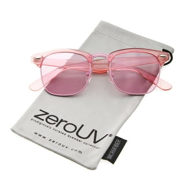 zeroUV Unisex Classic Translucent Horn Rimmed Square Color Tinted Lens Half Frame Sunglasses 49mm (Pink / Pink) - 49mm