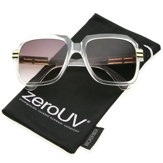 zeroUV Unisex Large Metal Accented Temple Neutral-Colored Lens Square Sunglasses 55mm (Clear-Gold / Lavender) - 55mm