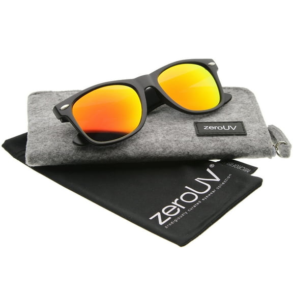 zeroUV Unisex Matte Finish Color Mirror Lens Large Square Horn Rimmed Sunglasses 55mm (Black / Fire) - 55mm