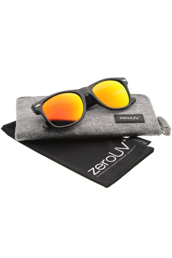 Unisex Matte Finish Color Mirror Lens Large Square Horn Rimmed Sunglasses 55mm (Black / Fire) - 55mm