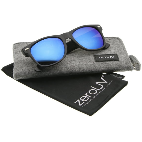 zeroUV Unisex Matte Finish Color Mirror Lens Large Square Horn Rimmed Sunglasses 55mm (Black / Ice) - 55mm