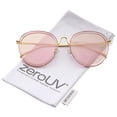 thumbnail image 1 of zeroUV Unisex Modern Arched Bridge Slim Temple Colored Mirror Flat Lens Round Sunglasses 52mm (Pink-Gold / Pink Mirror) - 52mm, 1 of 5