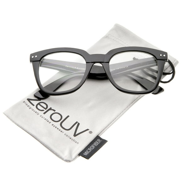 zeroUV Unisex Modern Chunky Frame Wide Temple Clear Lens Square Horn Rimmed Glasses 51mm (Black / Clear) - 51mm