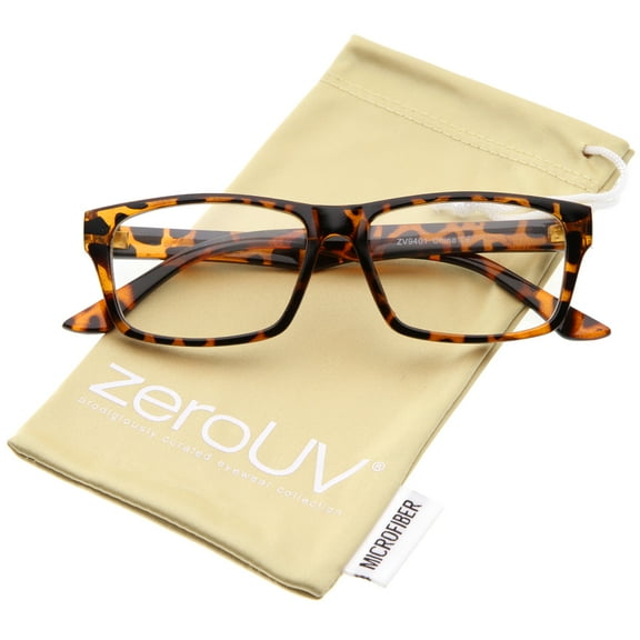 zeroUV Unisex Modern Horn Rimmed Clear Lens Rectangle Eyeglasses 52mm (Shiny Tortoise / Clear) - 52mm