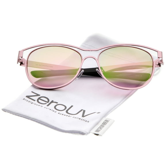 zeroUV Unisex Modern Open Metal Frame Colored Mirror Lens Horn Rimmed Sunglasses 56mm (Pink / Pink Mirror) - 56mm