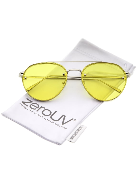 Unisex Modern Slim Temples Brow Bar Rimless Colored Flat Lens Aviator Sunglasses 59mm (Silver / Yellow) - 59mm