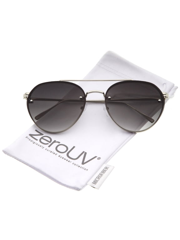 Unisex Modern Slim Temples Brow Bar Rimless Gradient Flat Lens Aviator Sunglasses 59mm (Shiny Silver / Lavender) - 59mm