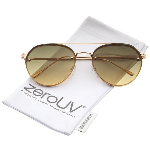 zeroUV Unisex Modern Temple Brow Bar Rimless Gradient Colored Flat Lens Aviator Sunglasses 59mm (Matte Gold / Smoke Gradient) - 59mm