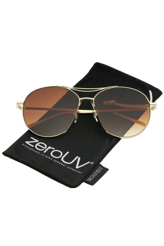 Unisex Oversized Metal Frame Brow Bar Semi-Rimless Gradient Flat Lens Aviator Sunglasses 60mm (Gold / Amber) - 60mm