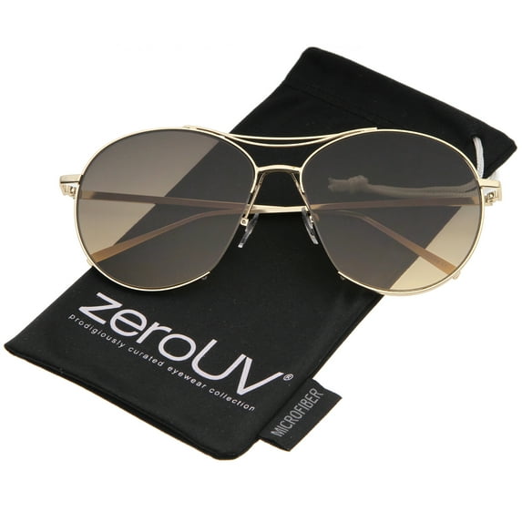 zeroUV Unisex Oversized Metal Frame Brow Bar Semi-Rimless Gradient Flat Lens Aviator Sunglasses 60mm (Gold / Smoke Gradient) - 60mm