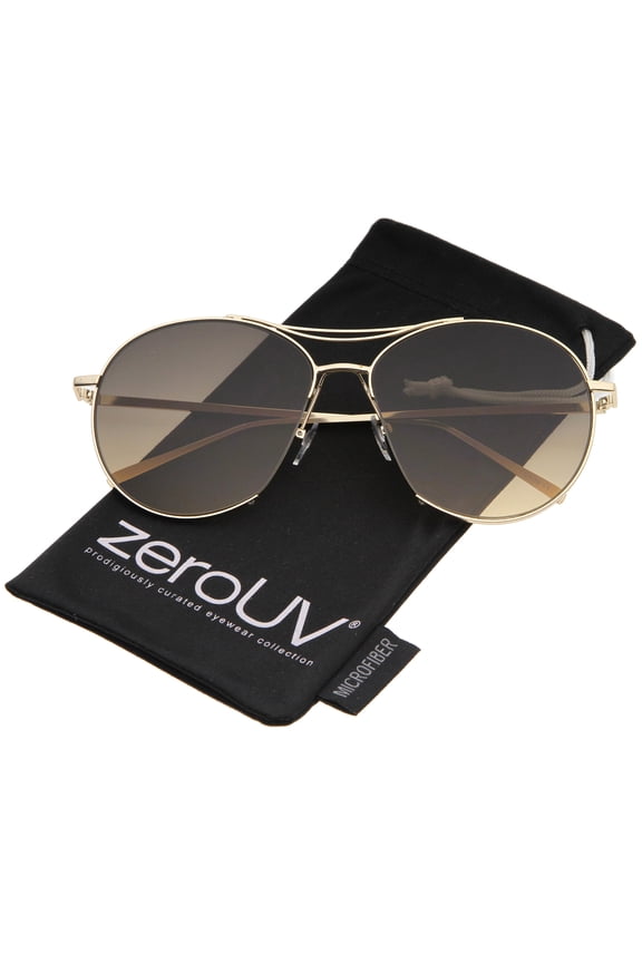 Unisex Oversized Metal Frame Brow Bar Semi-Rimless Gradient Flat Lens Aviator Sunglasses 60mm (Gold / Smoke Gradient) - 60mm