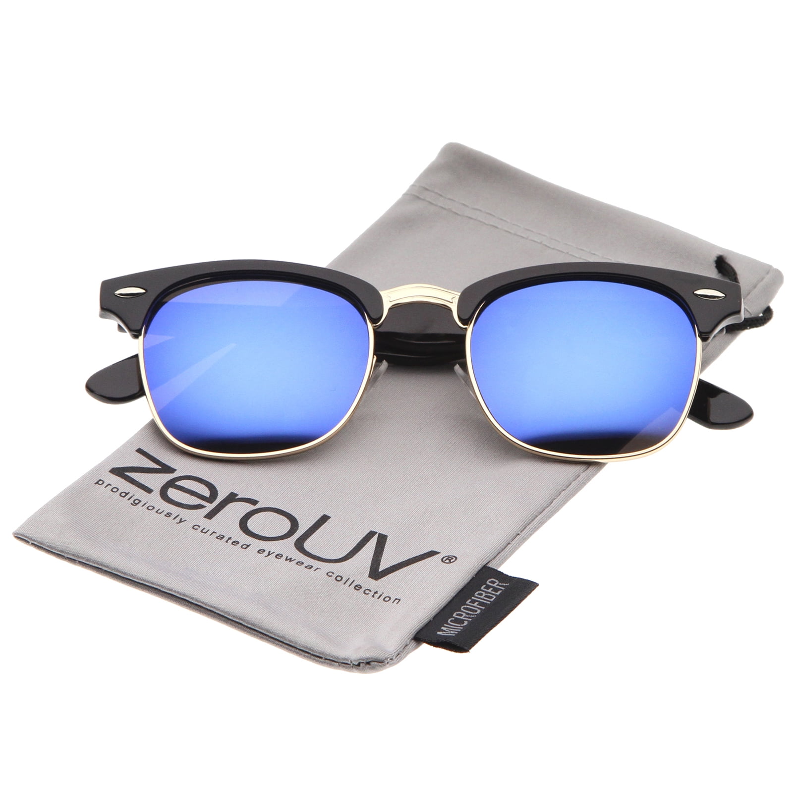 zeroUV Unisex Premium Half Frame Colored Mirror Lens Horn Rimmed