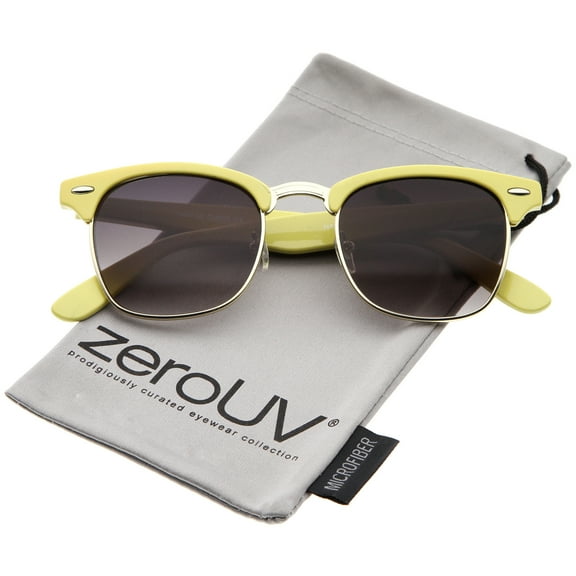 zeroUV Unisex Premium Half Frame Metal Rivets Horn Rimmed Sunglasses 50mm (Yellow-Gold / Lavender) - 50mm