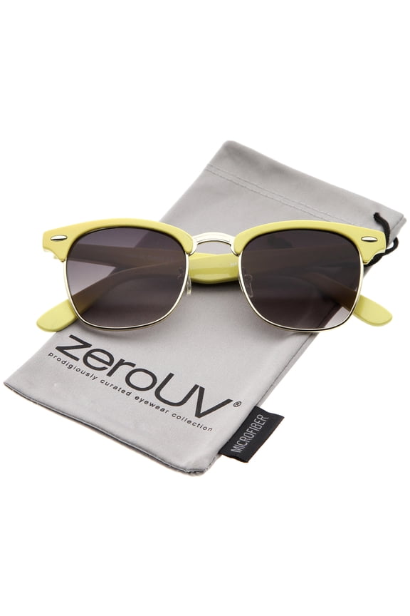 Unisex Premium Half Frame Metal Rivets Horn Rimmed Sunglasses 50mm (Yellow-Gold / Lavender) - 50mm