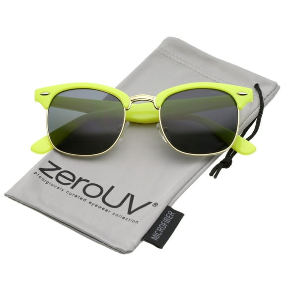 zeroUV Unisex Premium Half Frame Metal Rivets Horn Rimmed Sunglasses 50mm (Yellow-Gold / Smoke) - 50mm