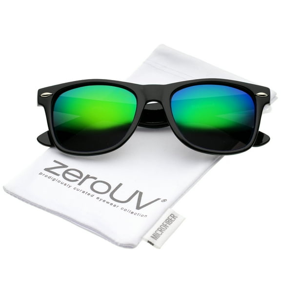 zeroUV Unisex Retro Colored Mirror Polarized Lens Square Horn Rimmed Sunglasses 55mm (Black / Green Mirror Polarized) - 55mm