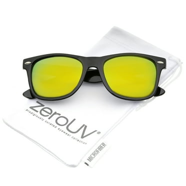 zeroUV Unisex Retro Colored Mirror Polarized Lens Square Horn Rimmed Sunglasses 55mm (Black / Yellow Mirror Polarized) - 55mm
