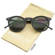 zeroUV Unisex Retro Horn Rimmed Keyhole Nose Bridge P3 Round Sunglasses 49mm Shiny Black / Green - 49mm