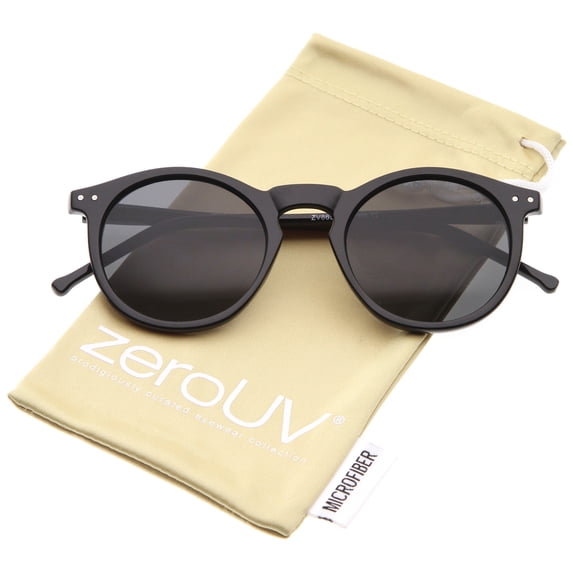 zeroUV Unisex Retro Horn Rimmed Keyhole Nose Bridge P3 Round Sunglasses 49mm (Shiny Black / Smoke) - 49mm
