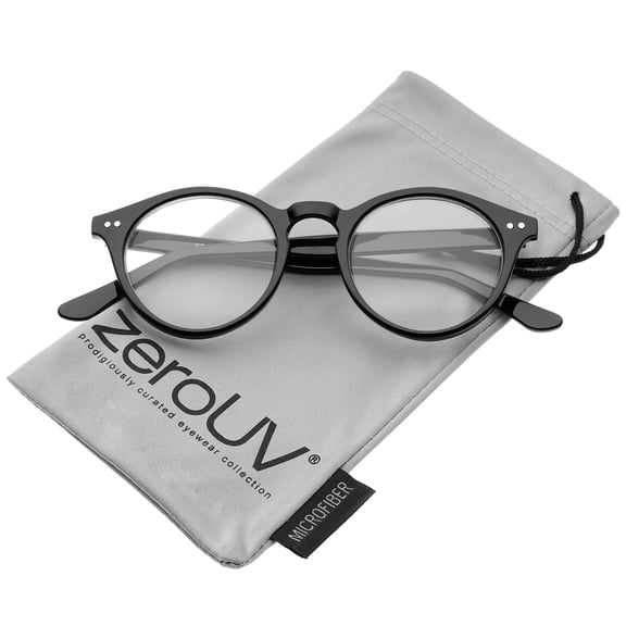 zeroUV Unisex Retro Keyhole Nose Bridge Clear Lens P3 Round Glasses 46mm (Black / Clear) - 46mm