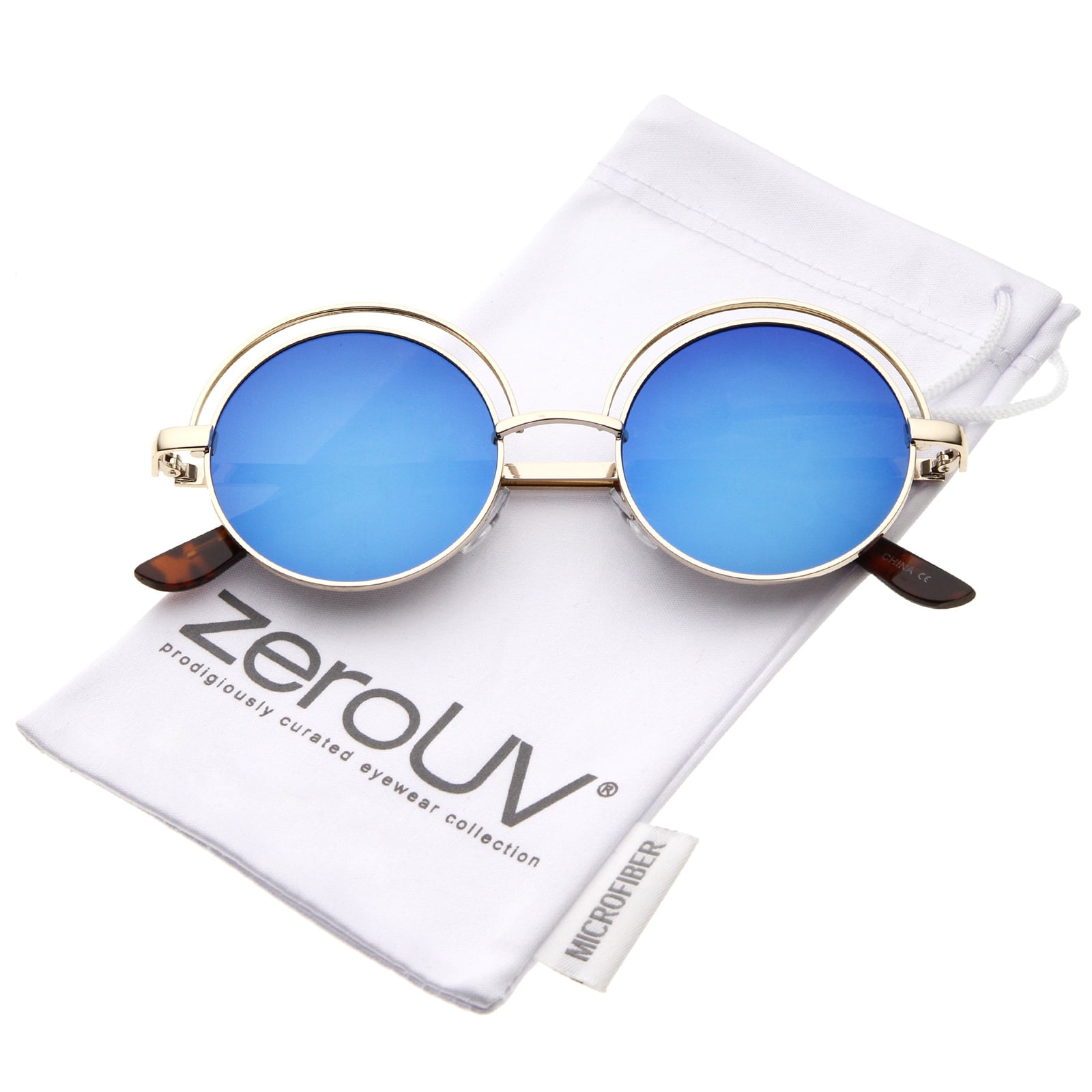 Unisex Retro mirror Sunglasses Black Narrow Retro-Vintage Round Mirrored Sunglasses with  main image 2