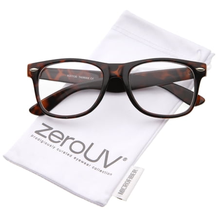 zeroUV Unisex Retro Wide Temple Clear Lens Horn Rimmed Eyeglasses 54mm (Brown-Tortoise / Clear) - 54mm