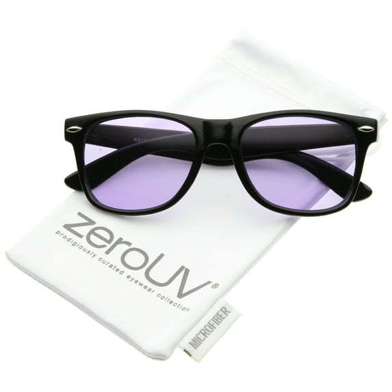 zeroUV Unisex Retro Wide Temple Color Tinted Square Lens Horn Rimmed Sunglasses 54mm (Black / Purple) - 54mm