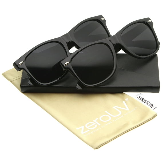 zeroUV Unisex Retro Wide Temple Neutral Colored Lens Horn Rimmed Sunglasses 55mm (2-Pack | Shiny Black) - 55mm