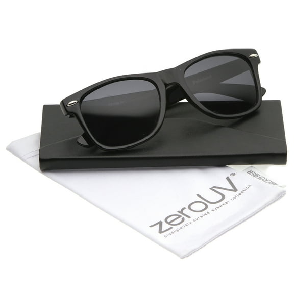 zeroUV Unisex Retro Wide Temple Polarized Lens Horn Rimmed Sunglasses 55mm (Black / Smoke Polarized) - 55mm