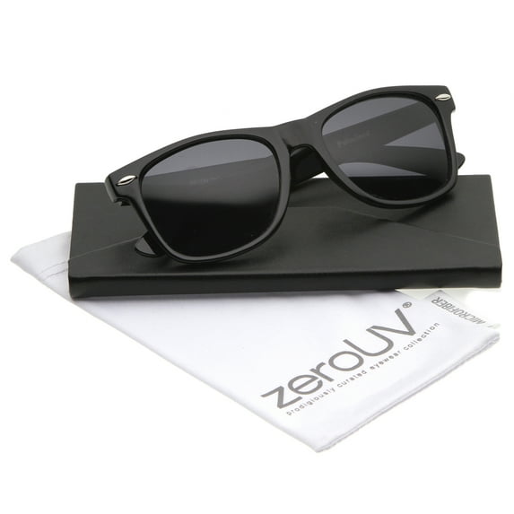 zeroUV Unisex Retro Wide Temple Polarized Lens Horn Rimmed Sunglasses 55mm (Black / Smoke Polarized) - 55mm