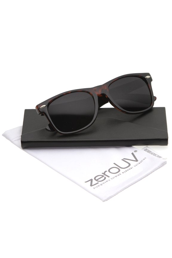 Unisex Retro Wide Temple Polarized Lens Horn Rimmed Sunglasses 55mm (Tortoise / Smoke Polarized) - 55mm
