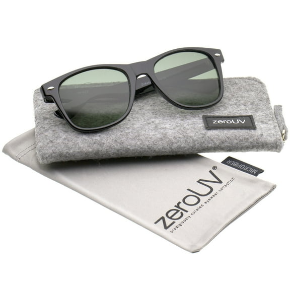 zeroUV Unisex Retro Wide Temples Glass Lens Horn Rimmed Sunglasses 55mm (Black / Smoke Glass) - 55mm