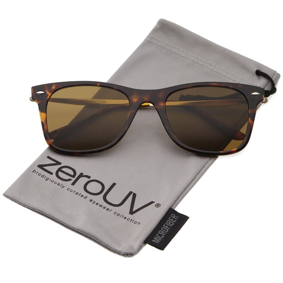zeroUV Unisex Super Flat Slim Metal Temples Square Flat Lens Horn Rimmed Sunglasses 51mm (Tortoise-Gold / Brown) - 51mm