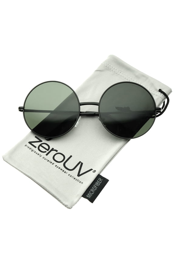 Unisex Super Large Oversize Slim Temple Round Sunglasses 61mm (Black / Green) - 61mm